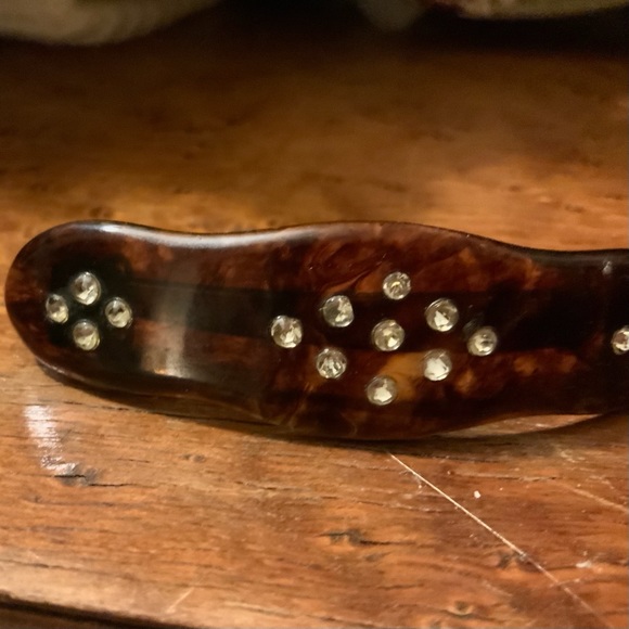 Rare 1930 Art Deco Hair Barrette Celluloid Tortoise Shell w Serious Rhinestones